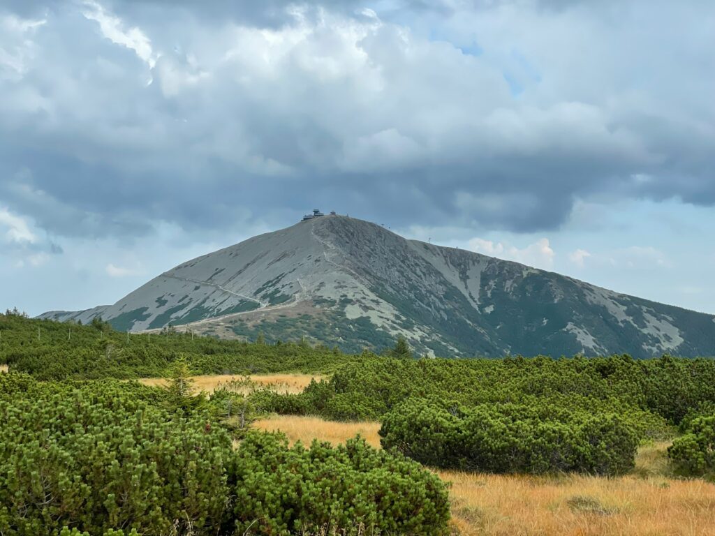 Sněžka or Śnieżka, a mountain on the border between the Czech Republic and Poland