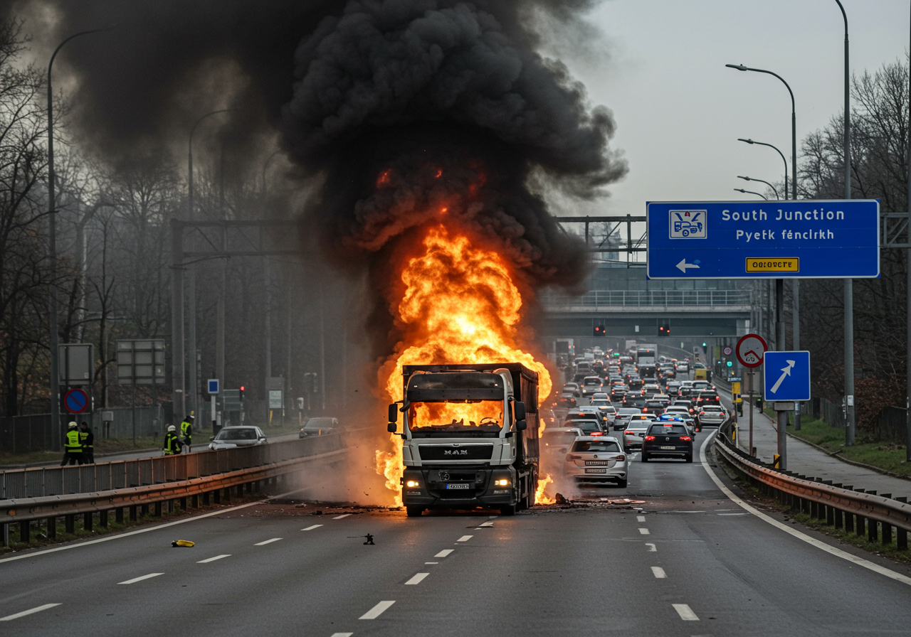 Truck Blaze Disrupts Prague's South Junction Traffic, Alternate Routes Advised