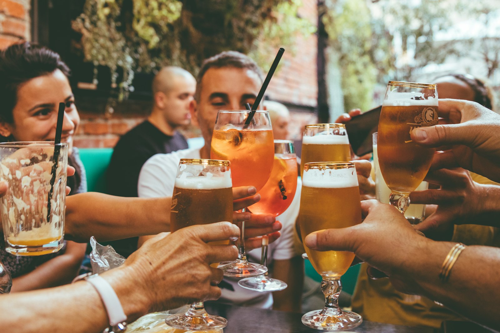 Beer glasses in a traditional pub